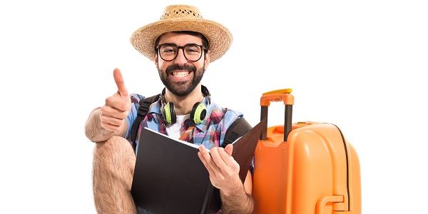 Tourist with thumb up