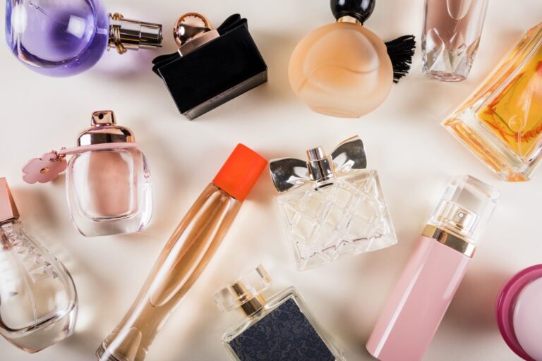 Collection of perfumes for a wedding